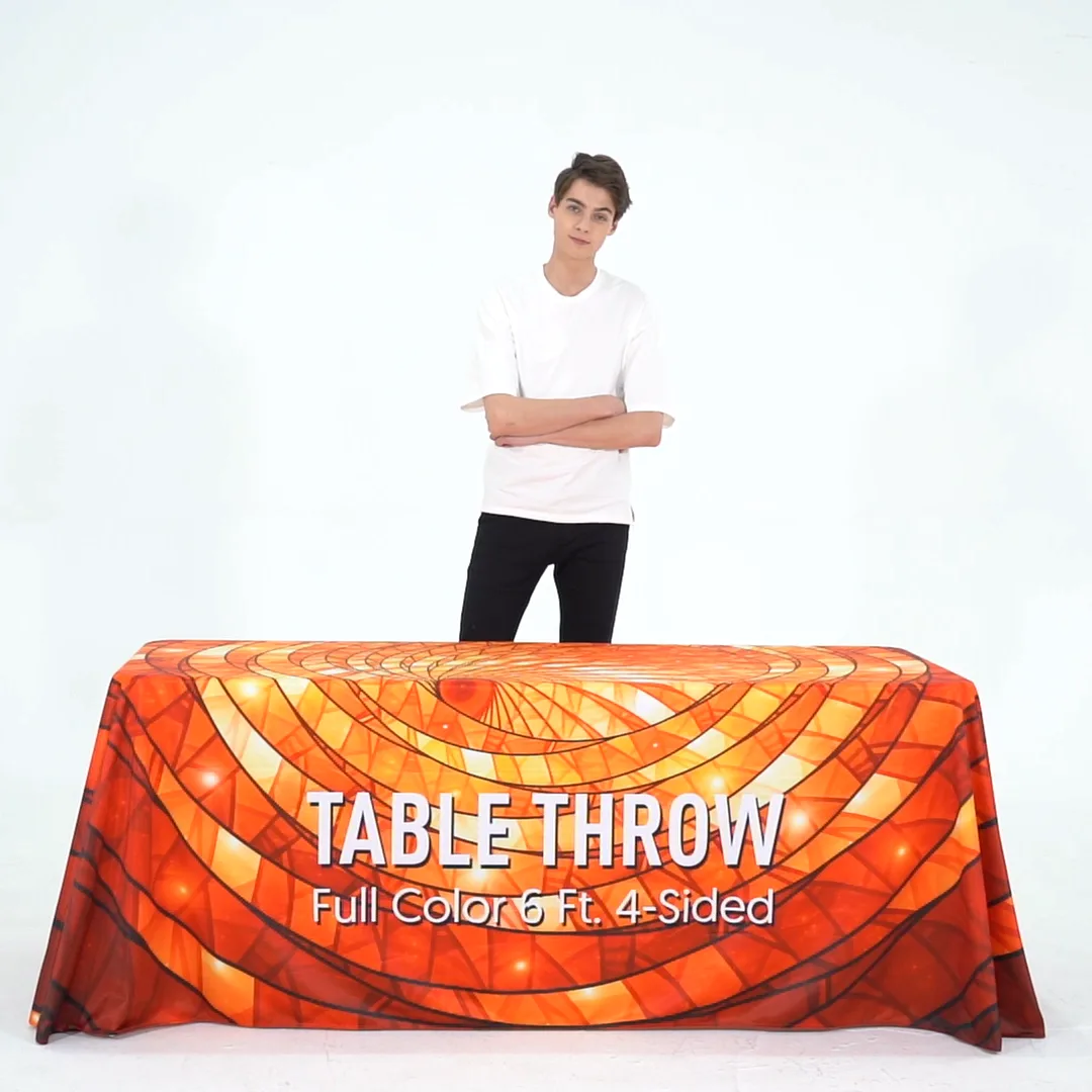 6 ft table throw, four sided, draped over a standard table