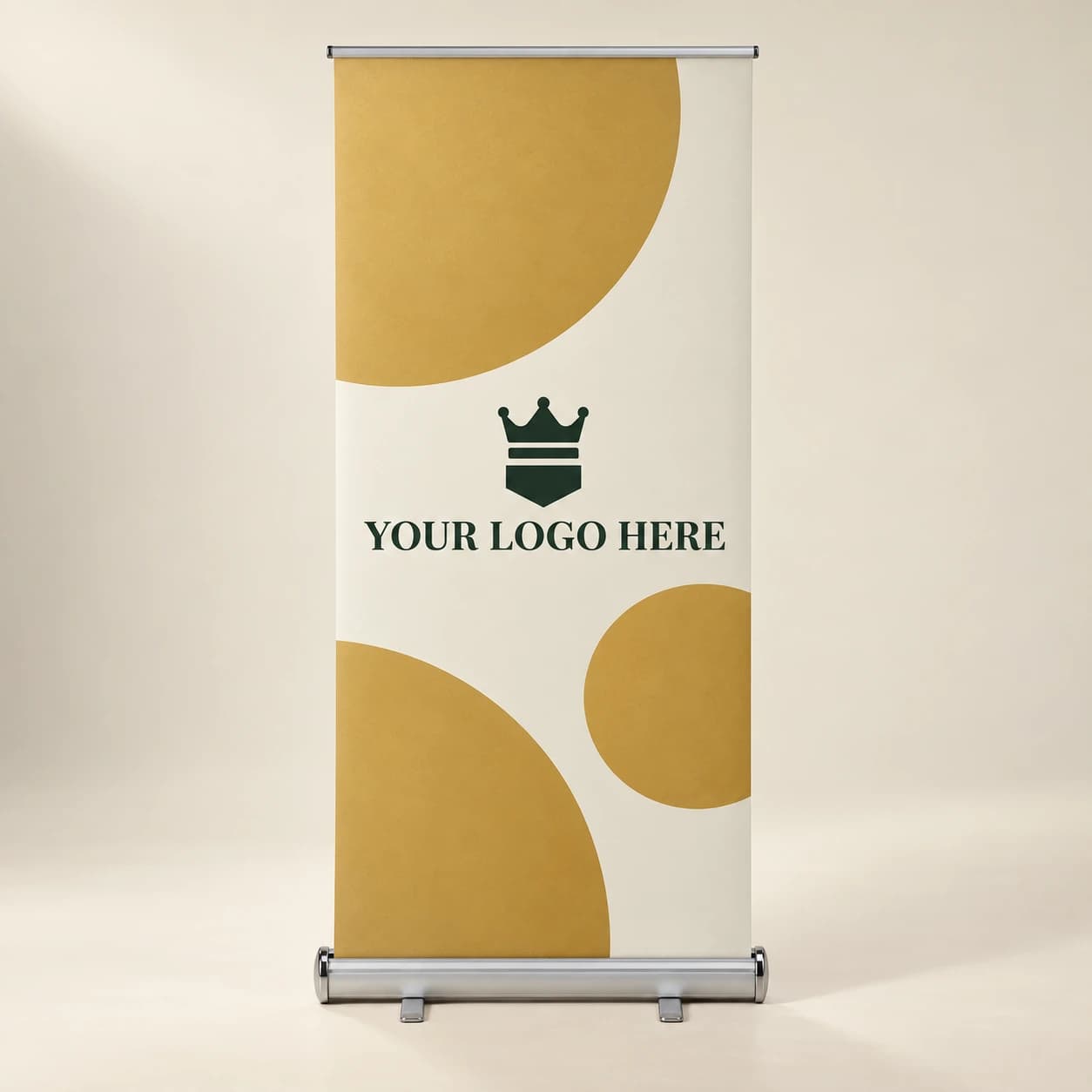 Roll up banner stand with a YOUR LOGO HERE placeholder print area
