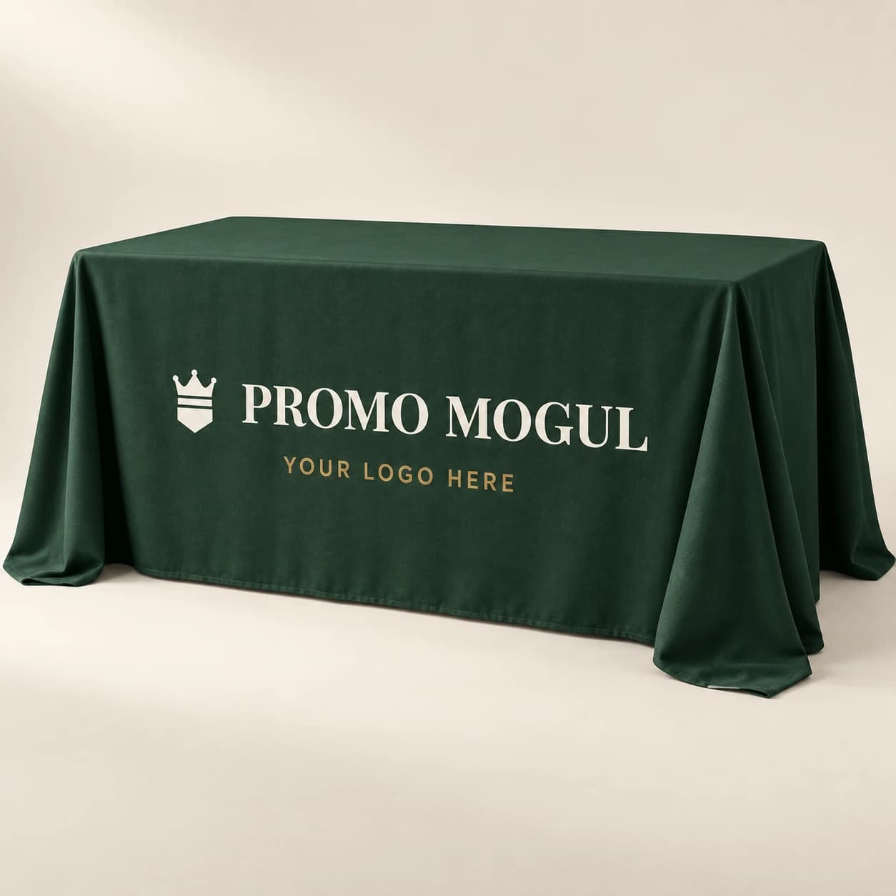 Premium table throw printed with the PromoMogul logo, shown as a sample design