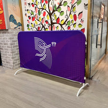 Branded crowd barrier cover detail - attachment hardware