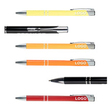 Branded aluminum pen close-up - custom engraved company logo detail