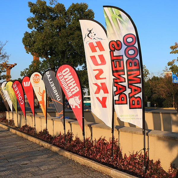 Custom knife flag with logo - blade shape promotional banner - PromoMogul