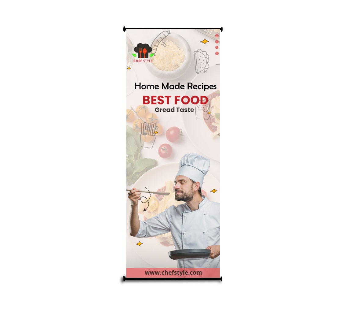 L banner stand front view